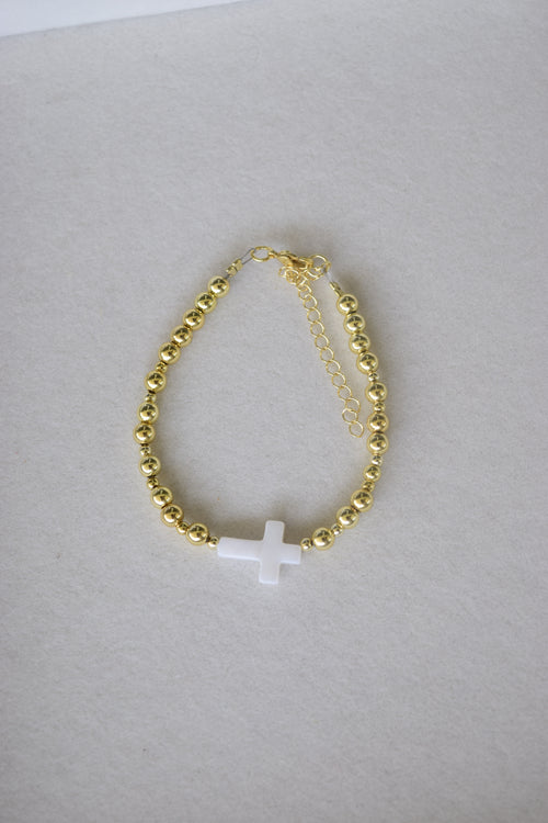 Mother of pearl and gold filled cross bracelet