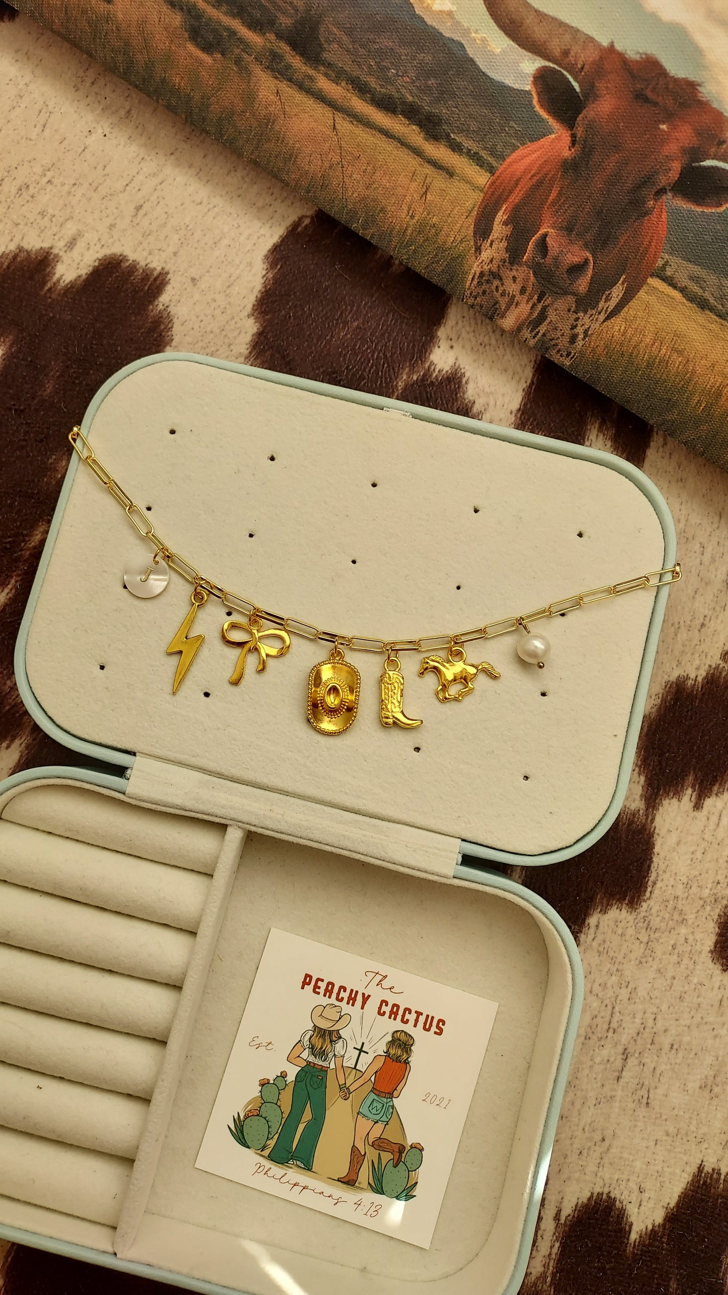 Golden cowgirl charmed necklace