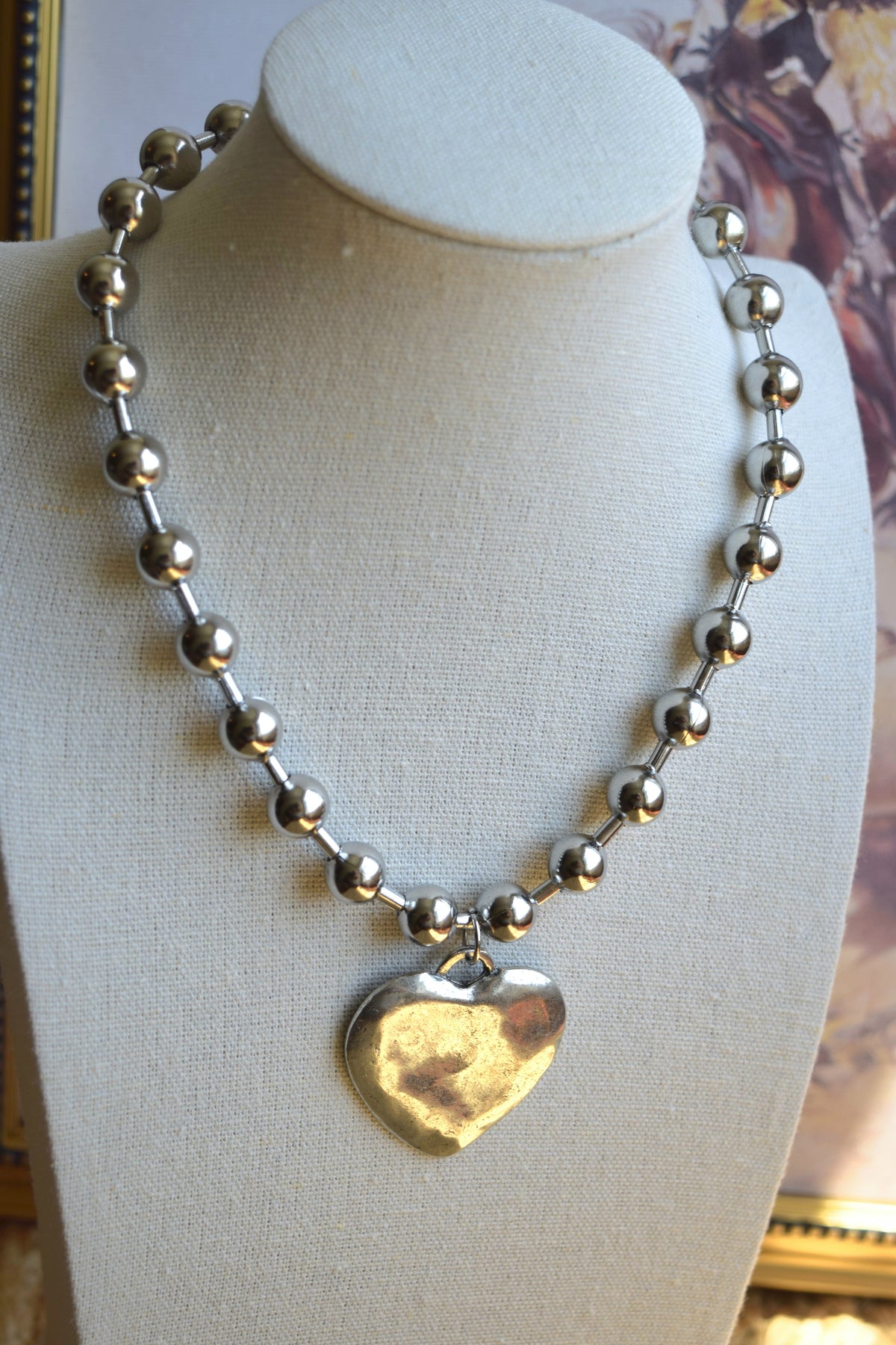 Chunky Hammered Heart Statement Necklace