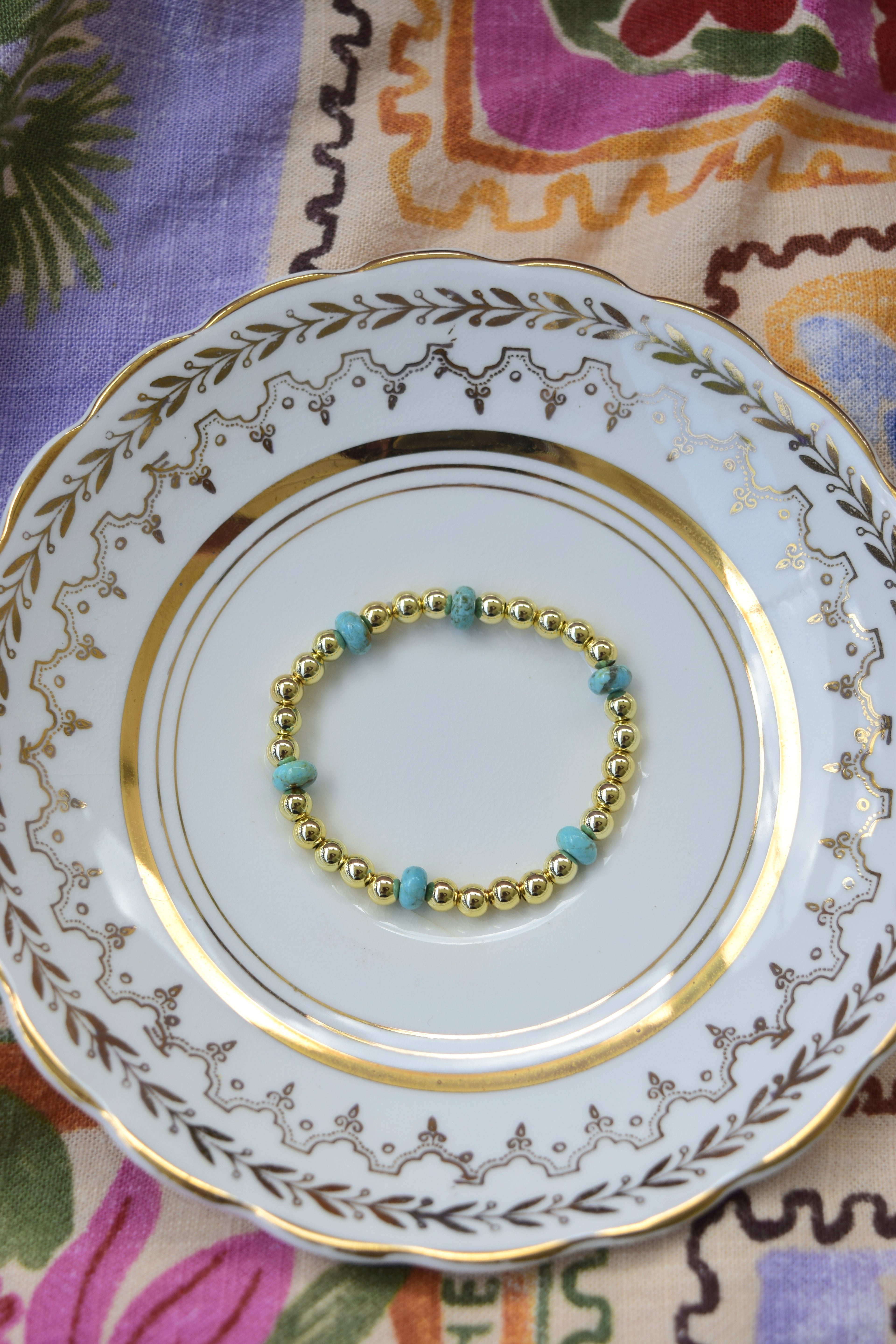 California Coast -Genuine Turquoise and Gold filled Stretchy Bracelet