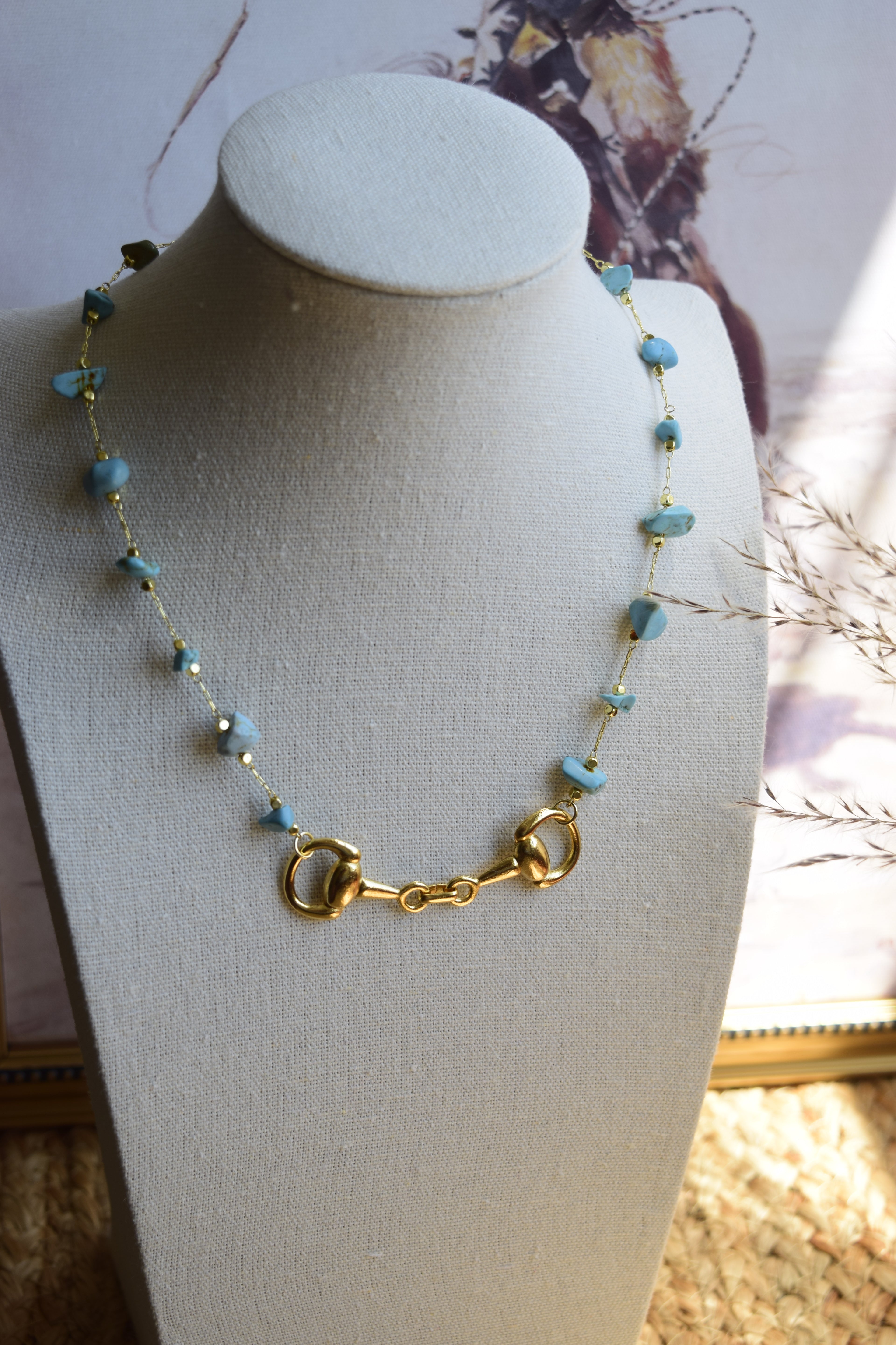 Itty bitty turquoise & gold necklace