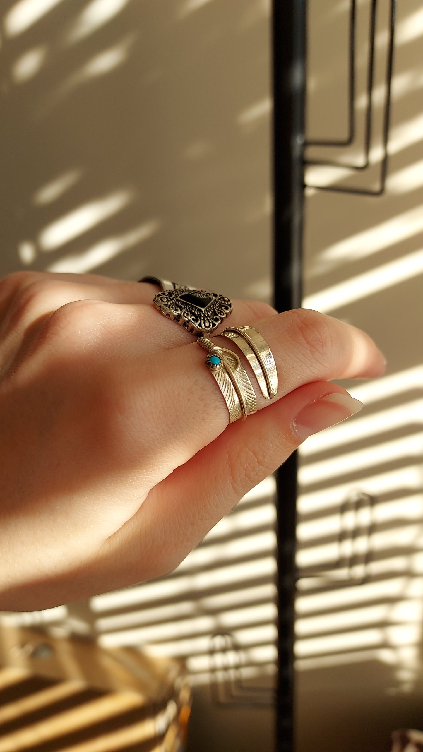 Genuine 925 sterling silver and turquoise feather wrap ring