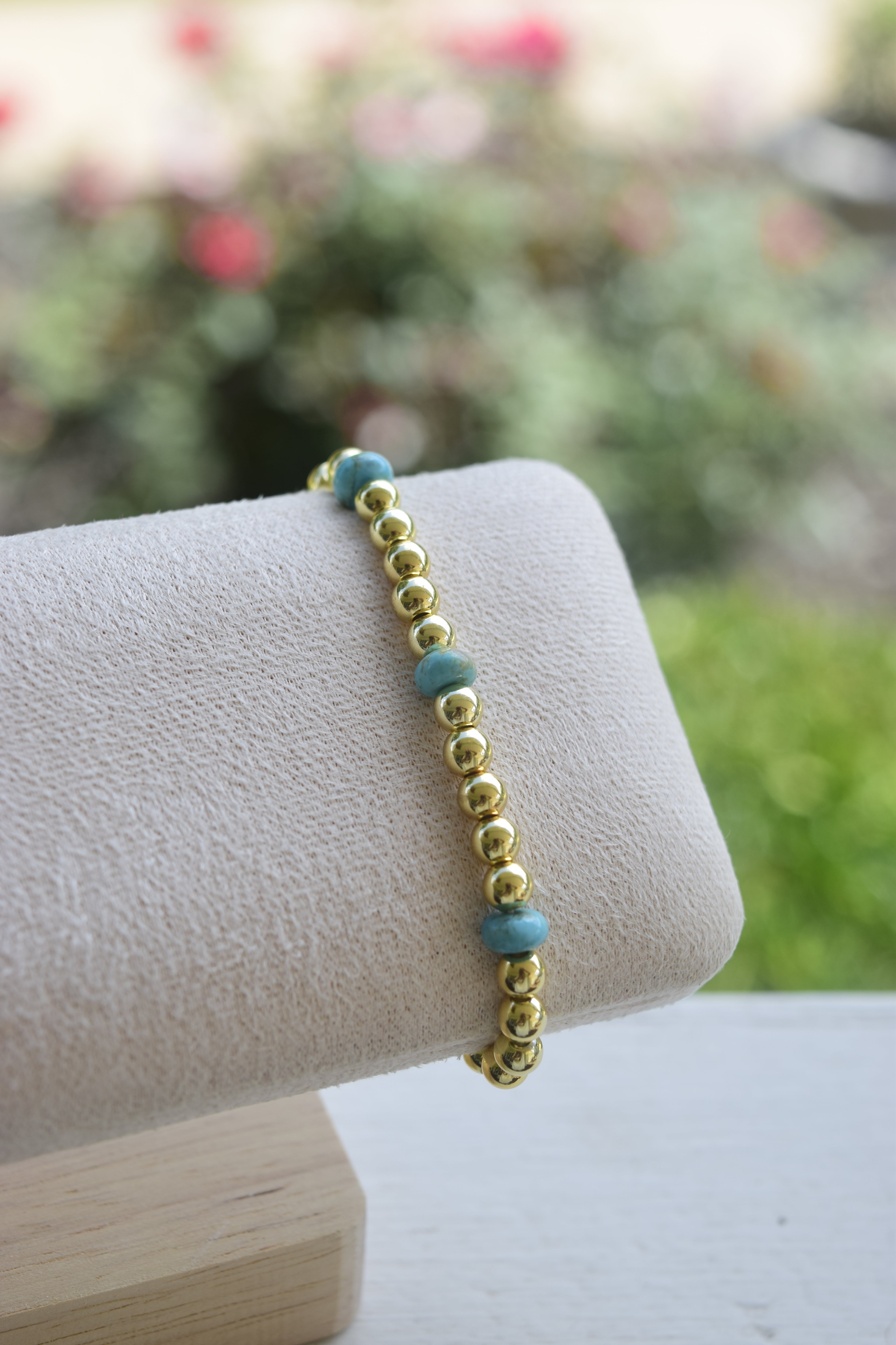 California Coast -Genuine Turquoise and Gold filled Stretchy Bracelet