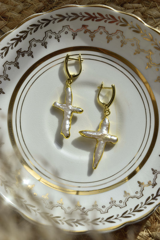 By His Grace Freshwater Pearl Hoops- Gold filled