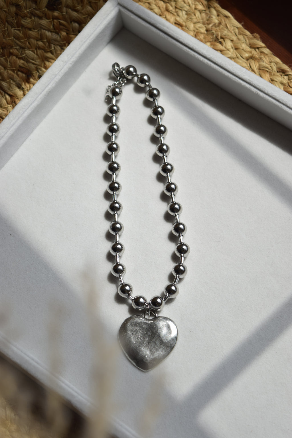 Chunky hammered heart statement necklace