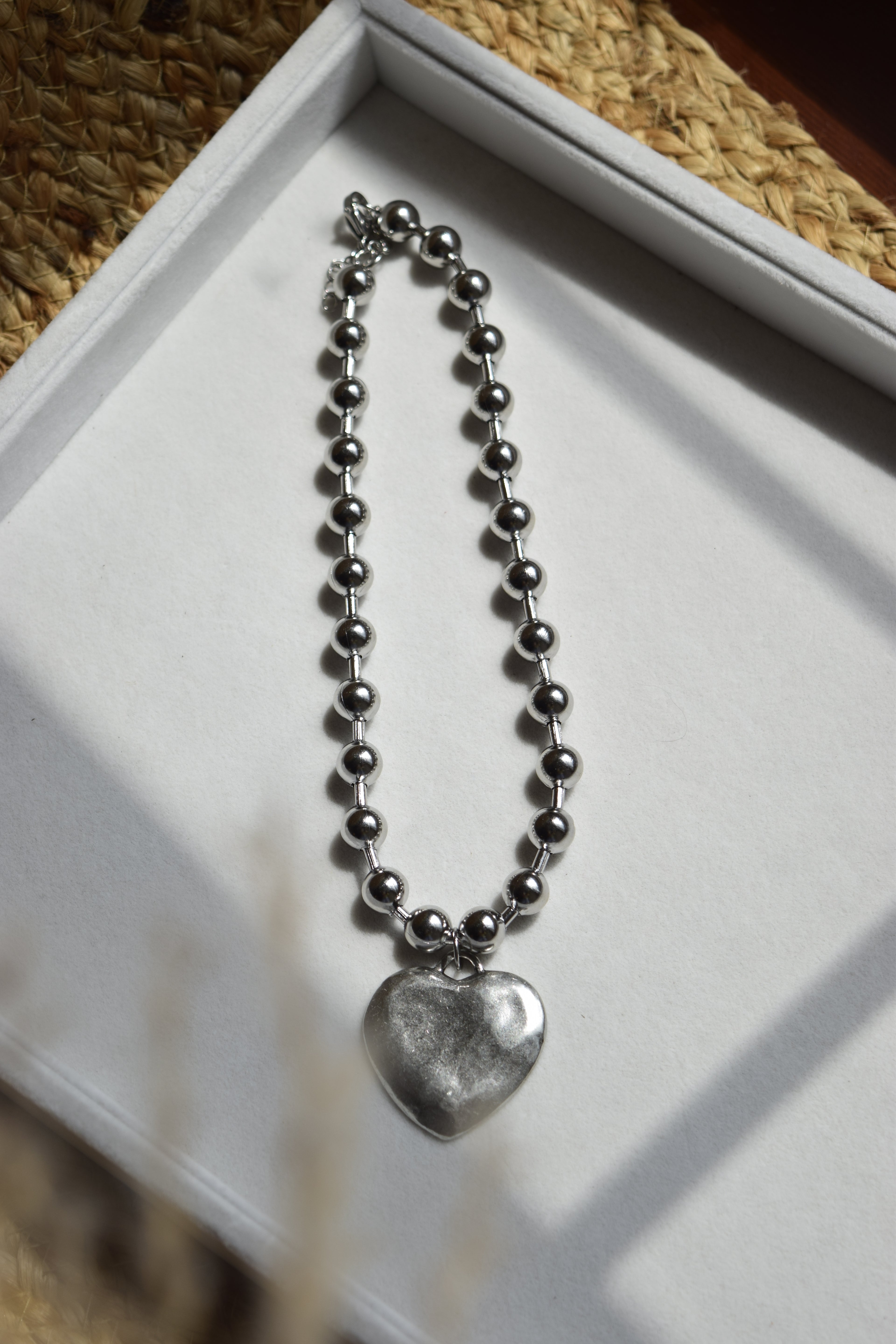 Chunky hammered heart statement necklace