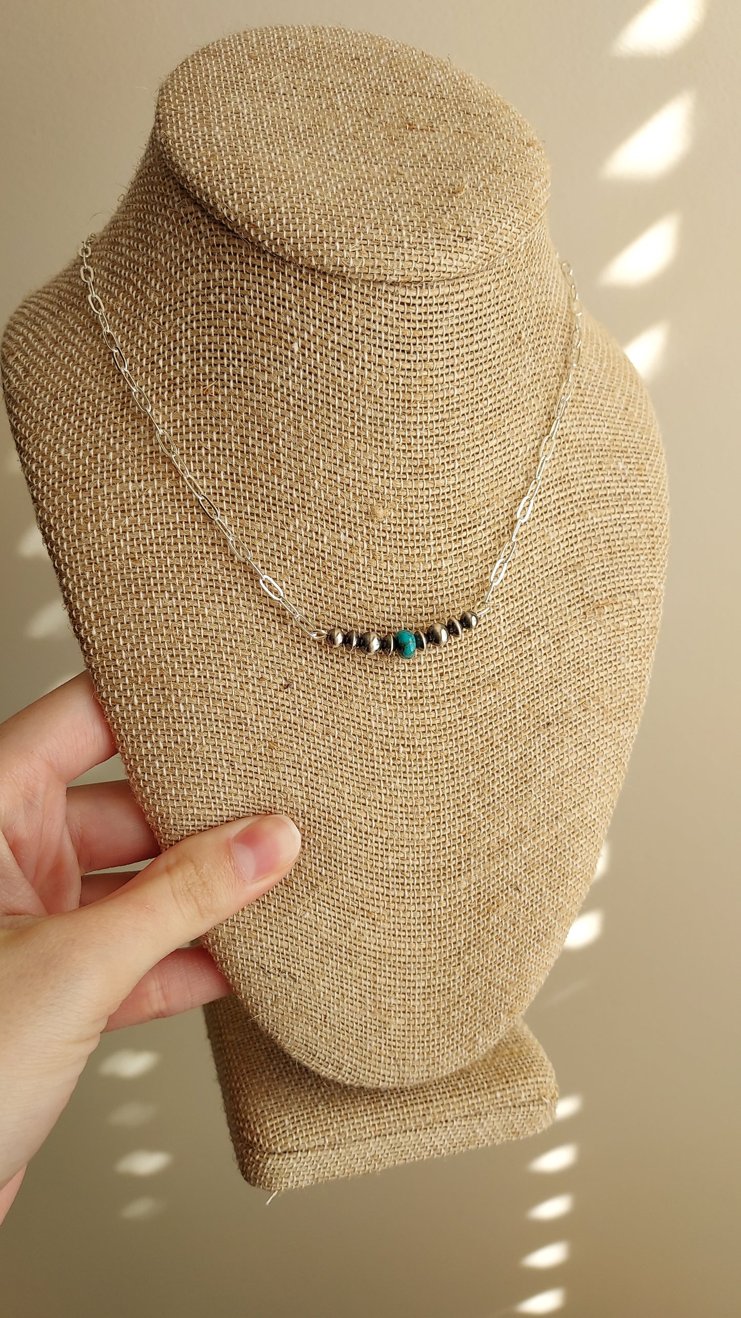 Sterling silver pearl and turquoise bar necklace